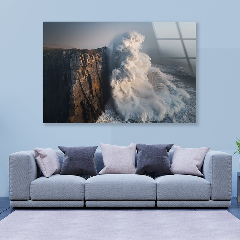 Wave Crashing Cliff Acrylic Glass Print Tempered Glass Wall Art 100% Made in Australia Ready to Hang