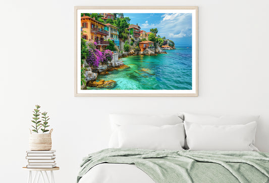 Ocean with Buildings, Trees and Sky Home Decor Premium Quality Poster Print Choose Your Sizes