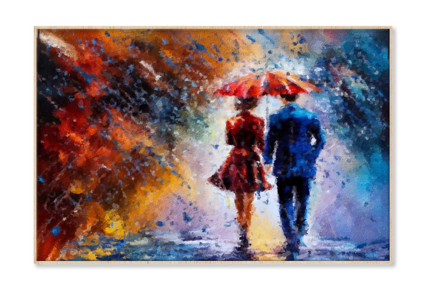 Couple Is Walking In the Rain under an Umbrella Wall Art Limited Edition High Quality Print