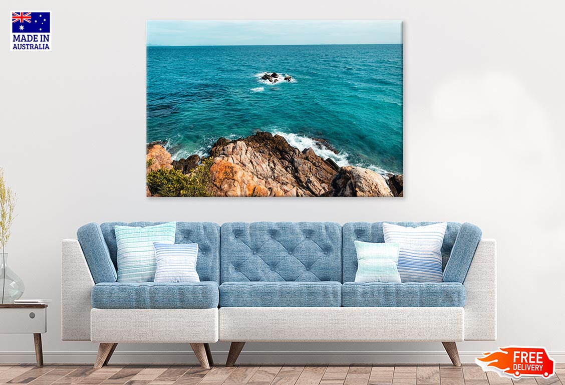 Tropical Beach At Island & Rocks Print 100% Australian Made