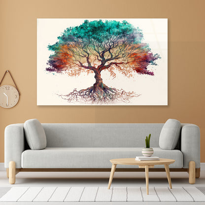 Red and Green Tree with White Acrylic Glass Print Tempered Glass Wall Art 100% Made in Australia Ready to Hang