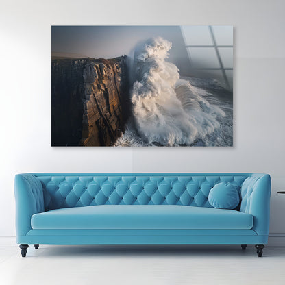 Wave Crashing Cliff Acrylic Glass Print Tempered Glass Wall Art 100% Made in Australia Ready to Hang