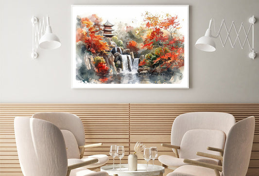 Waterfall Drawing With Trees Home Decor Premium Quality Poster Print Choose Your Sizes