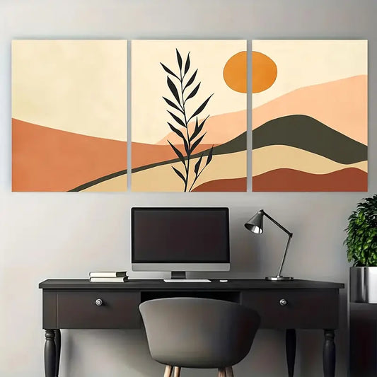 3pcs Mid-Century Modern Boho Sunset Metal Print Ready to Hang Art
