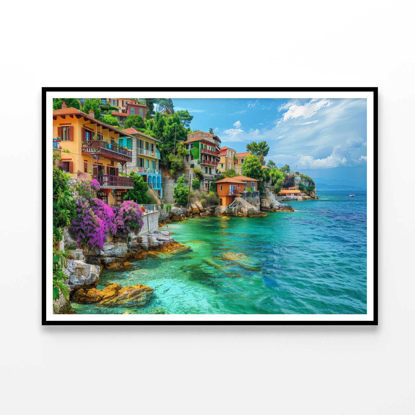 Ocean with Buildings, Trees and Sky Home Decor Premium Quality Poster Print Choose Your Sizes