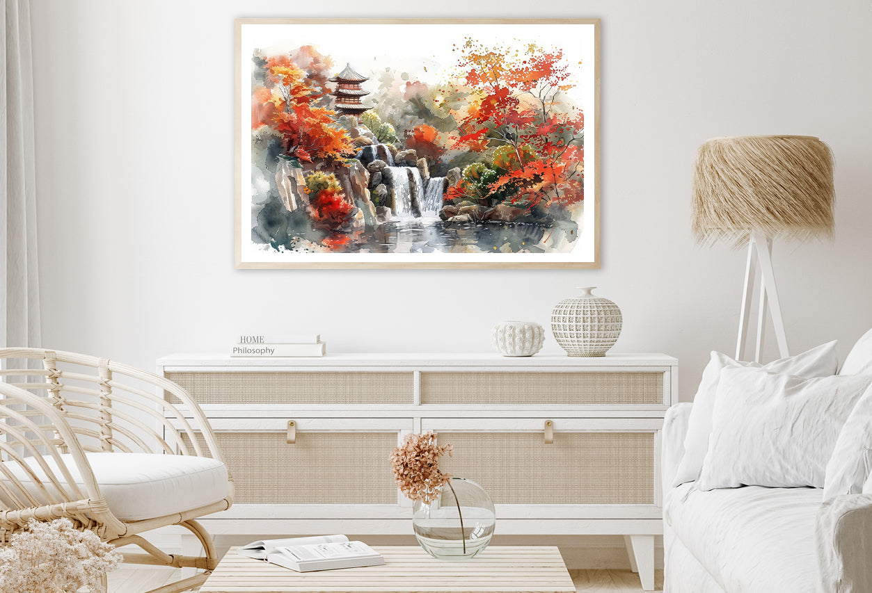 Waterfall Drawing With Trees Home Decor Premium Quality Poster Print Choose Your Sizes