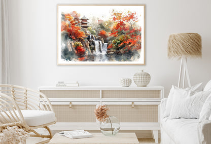 Waterfall Drawing With Trees Home Decor Premium Quality Poster Print Choose Your Sizes