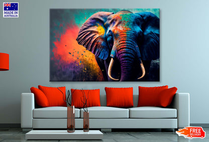 Elephant Face With Colorful Paint Wall Art Decor 100% Australian Made