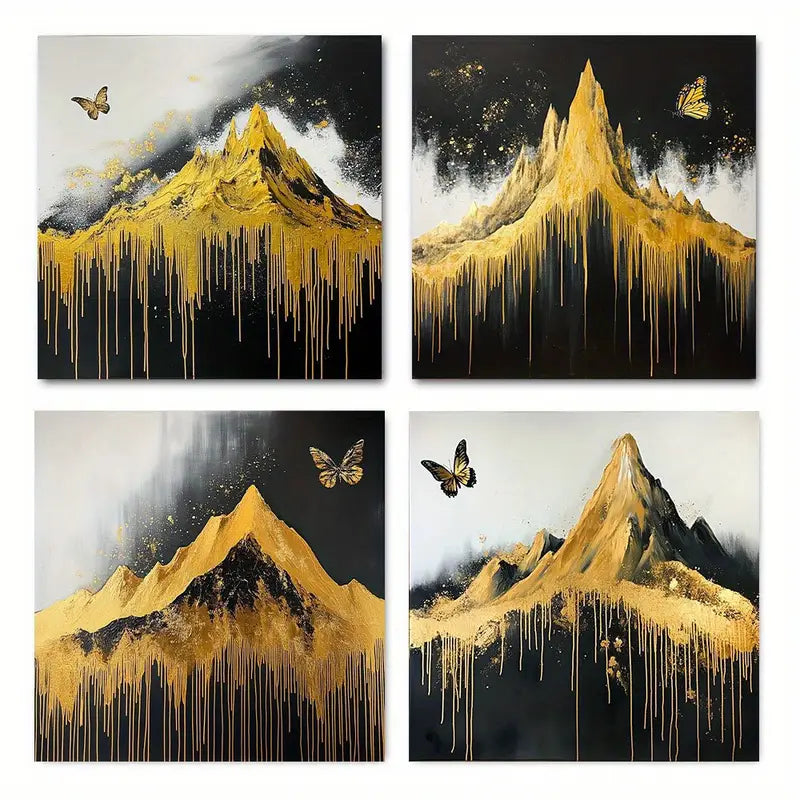 4pcs Vintage Abstract  Grey Misty Forest  VA  Wall Art Canvas Framed