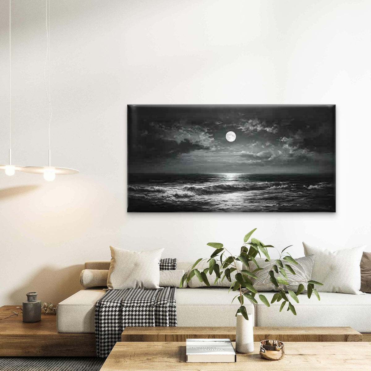 Moonlit Sea with Dark Clouds Wall Art Canvas Office Home Room Framed 120x60cm