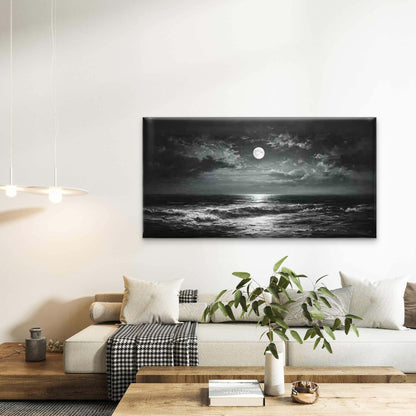 Moonlit Sea with Dark Clouds Wall Art Canvas Office Home Room Framed 120x60cm