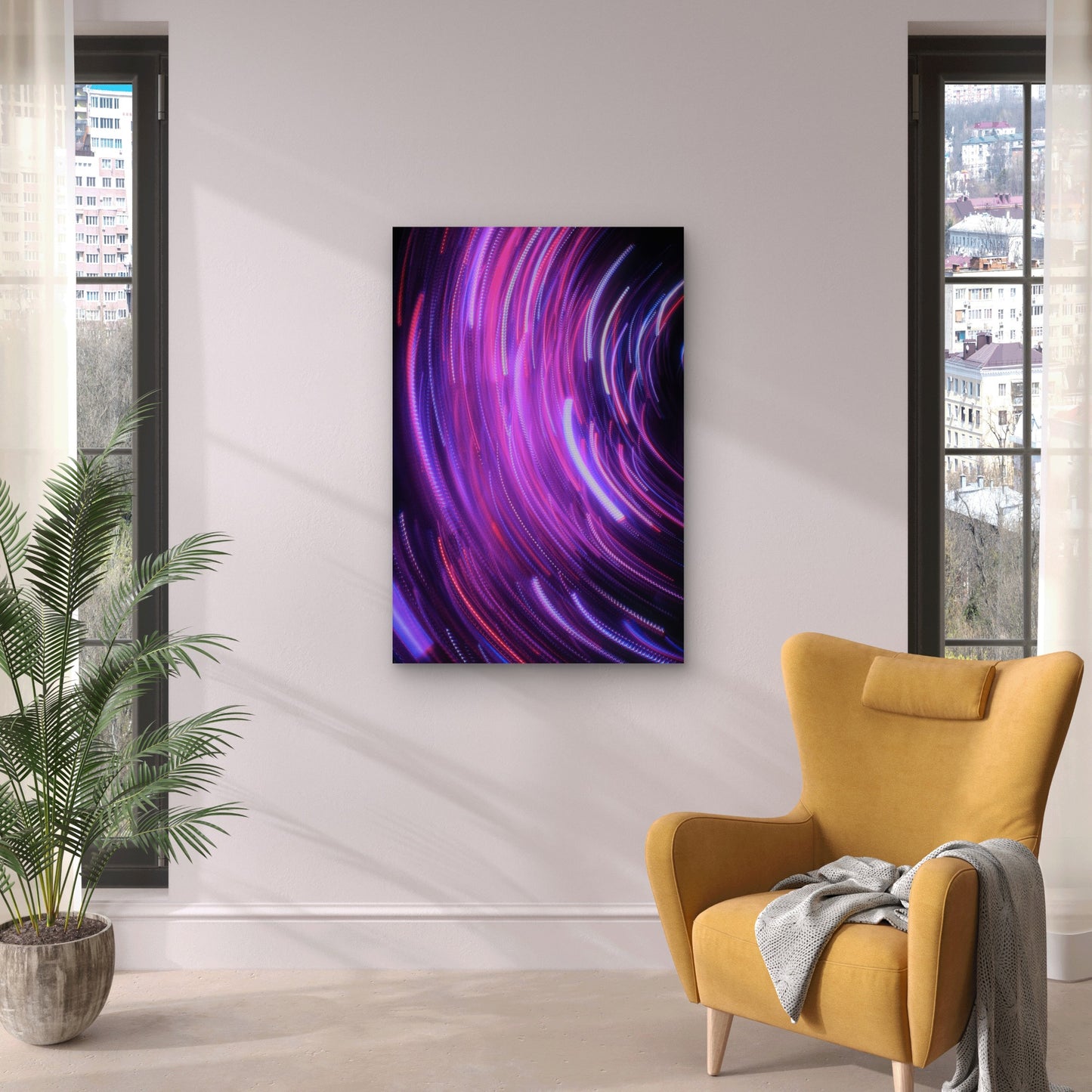 Abstract Futuristic Background with Swirling Light Lines 40x60cm Metal Print Ready to Hang