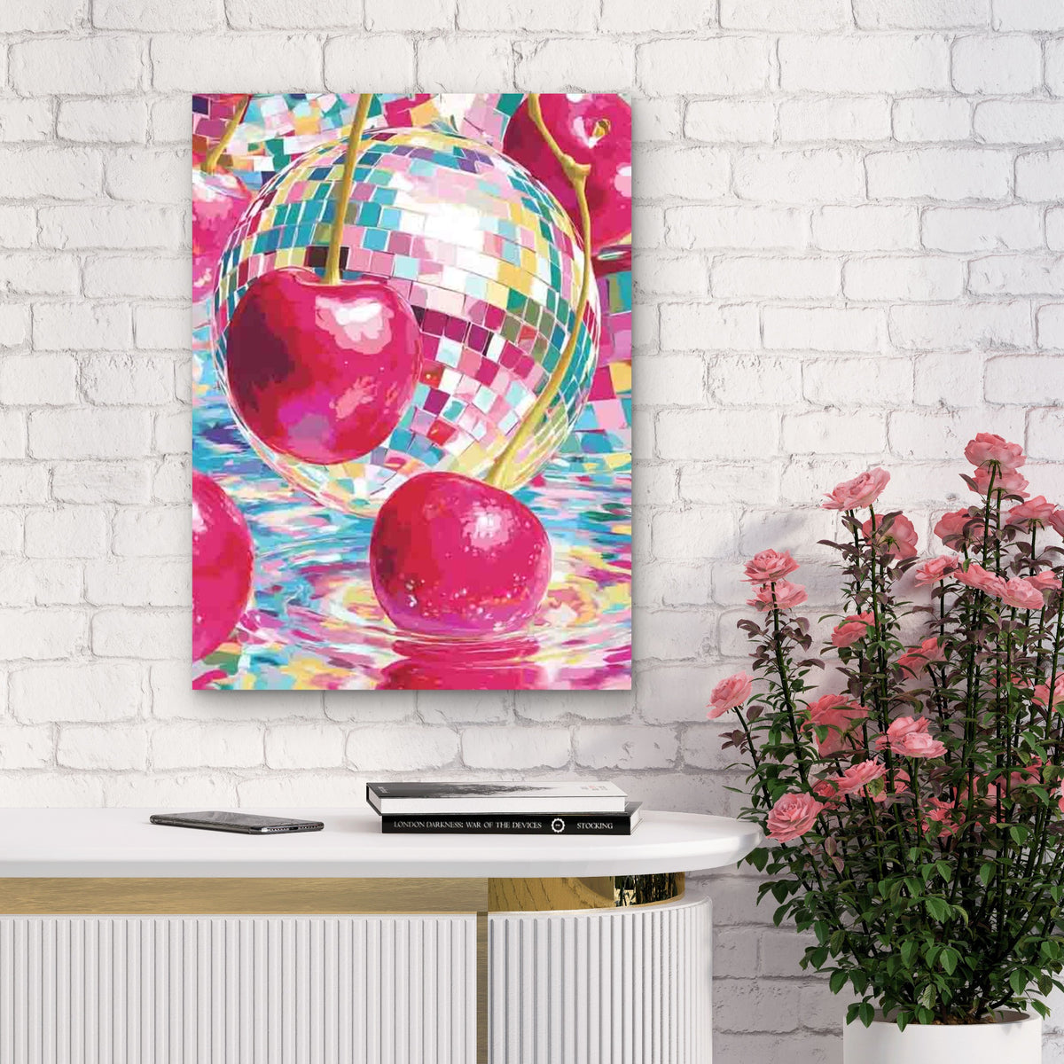 Vibrant Pink & Red Disco Ball Cherries Metal Print Ready to Hang