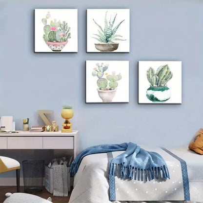 4pcs Succulent Plants Wall Art Canvas Framed