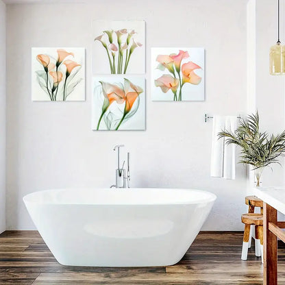 4pcs Pink And Green Prints, Calla Lily Artwork,Wall Art Canvas Framed