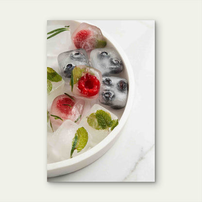Top View Ice Cubes With Fruits 60x90cm Metal Print Ready to Hang