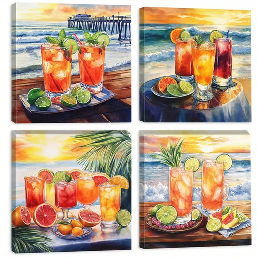 4pcs Aesthetic  Lime Ice Cube Home Decor   Wall Art Canvas Framed