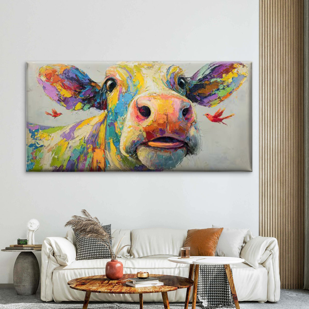 Cow & Birds Canvas Wall Art Painting Wall Art Canvas Office Home Room Framed 120x60cm