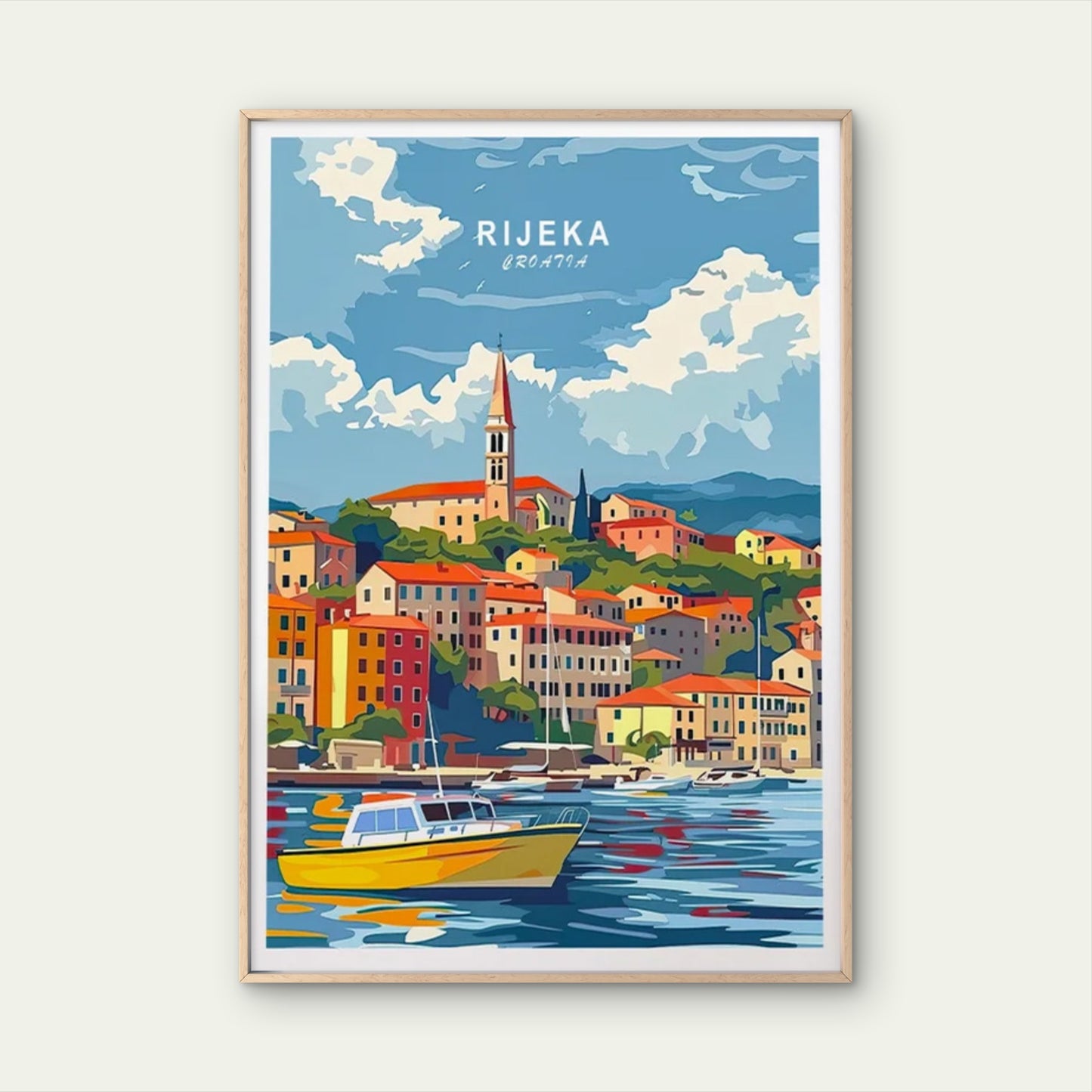 Rijeka Croatia, House & Fishing Boat Art Travel Poster Print Wall Art