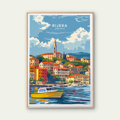 Rijeka Croatia, House & Fishing Boat Art Travel Poster Print Wall Art