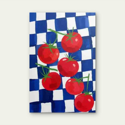 Blue & White Checkered Red Tomato Theme Retro 60x90cm Metal Print Ready to Hang