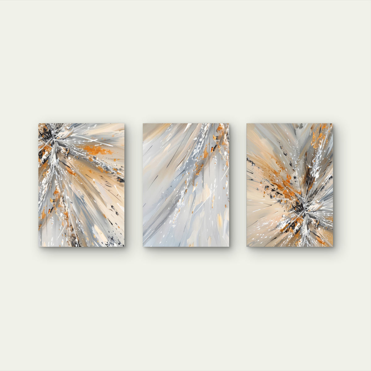 3pcs Grey Gold Abstract Splash Burst Modern Metal Print Ready to Hang Art