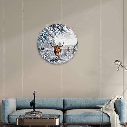 Black And White Highland Cow  Acrylic Glass Rounded Print Tempered Glass Wall Art 100% Made in Australia Ready to Hang (Copy)