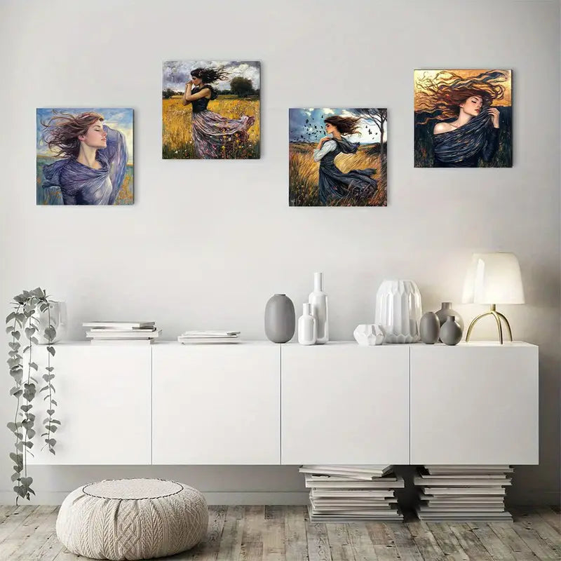 4pcs  Victorian Woman Art Deco er  Wall Art Canvas Framed