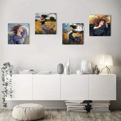 4pcs  Victorian Woman Art Deco er  Wall Art Canvas Framed