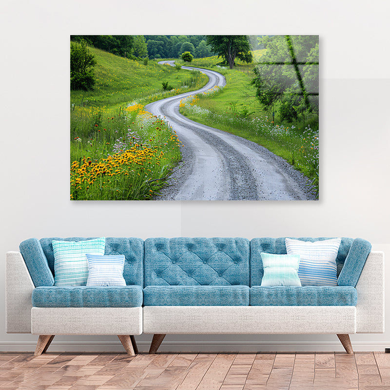 Road with Flowers & Trees Acrylic Glass Print Tempered Glass Wall Art 100% Made in Australia Ready to Hang