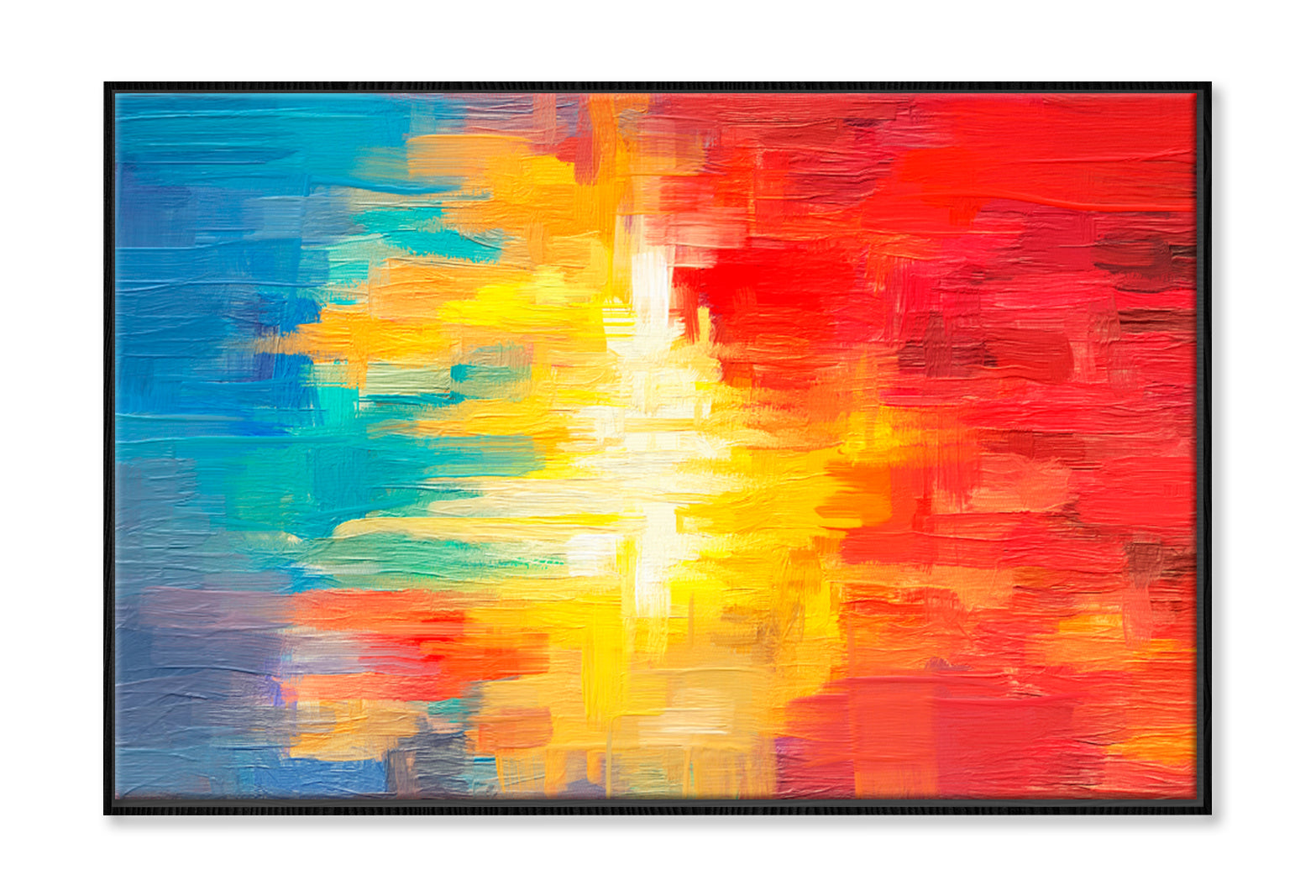 Yellow & Red Colorful Abstract Oil Painting Wall Art Limited Edition High Quality Print Canvas Box Framed Black