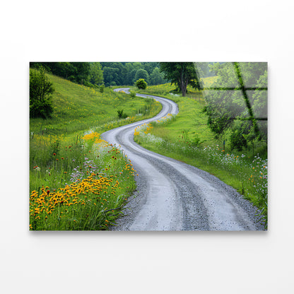 Road with Flowers & Trees Acrylic Glass Print Tempered Glass Wall Art 100% Made in Australia Ready to Hang