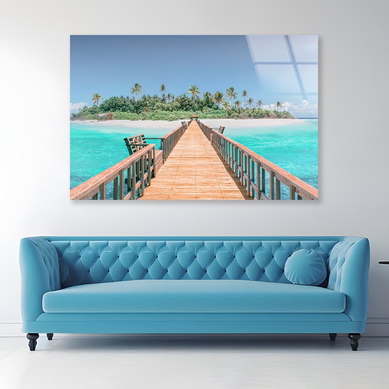 Tropical Destination - Maldives - Pier for Paradise Acrylic Glass Print Tempered Glass Wall Art 100% Made in Australia Ready to Hang