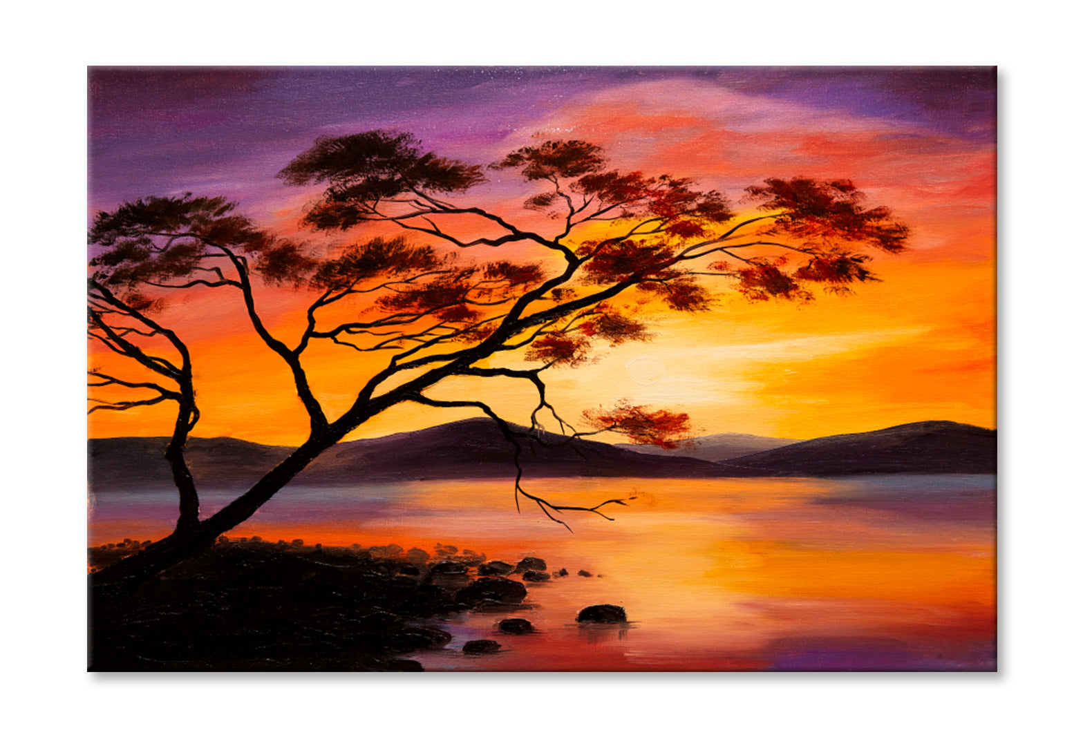 Sunset On The Lake, Abstract Art Oil Painting Limited Edition High Quality Print Stretched Canvas None