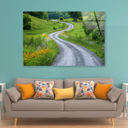 Road with Flowers & Trees Acrylic Glass Print Tempered Glass Wall Art 100% Made in Australia Ready to Hang