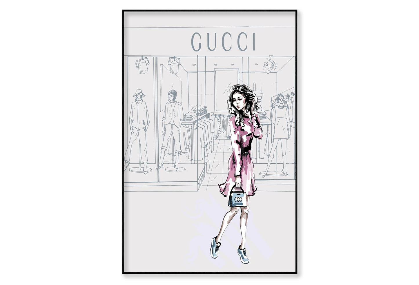 Modern Pink Lady Fashion Store Wall Art Limited Edition High Quality Print Canvas Box Framed Black