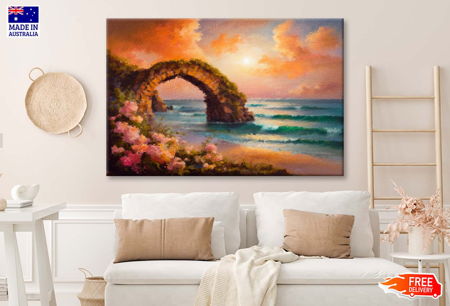 Arch near The Sea, Flowers Wall Art Limited Edition High Quality Print