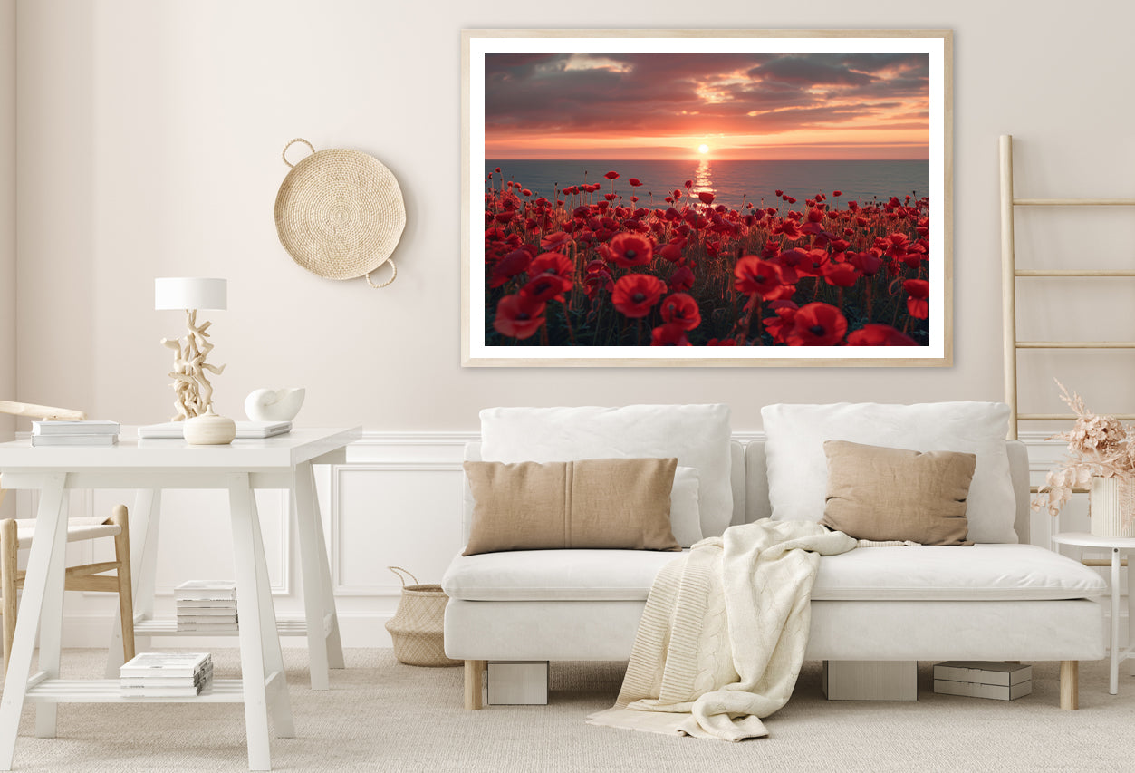 Stunning Sunset over a Sea Of Red Poppies Home Decor Premium Quality Poster Print Choose Your Sizes