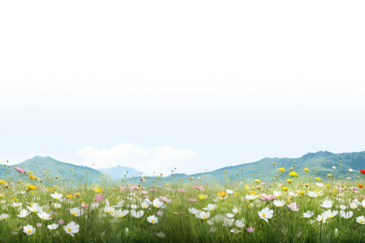 Flower Meadow Grassland with Mountains Home Decor Premium Quality Poster Print Choose Your Sizes