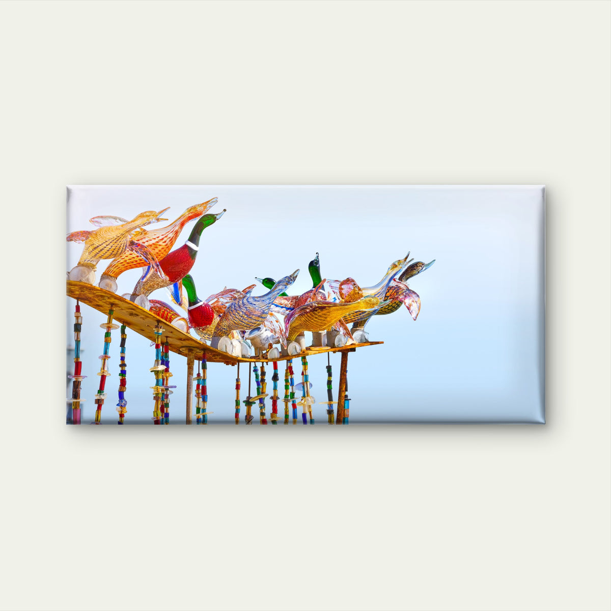 Murano Style Glass Ducks Wall Art Canvas Office Home Room Framed 120x60cm