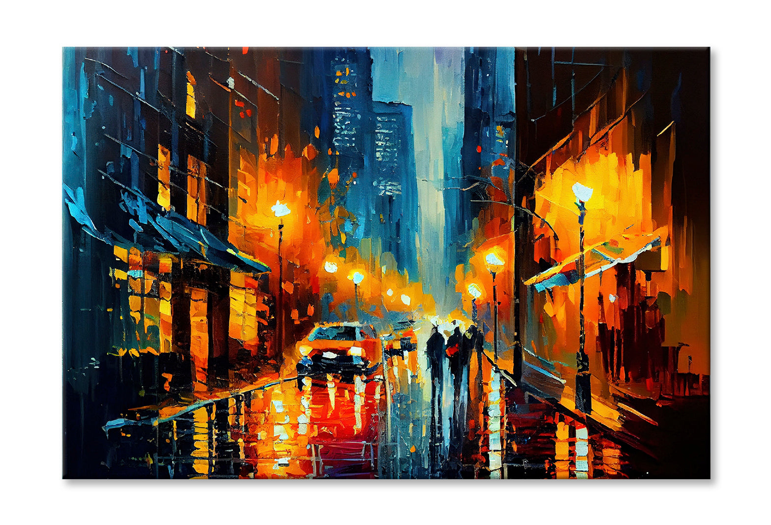 People Walking in City Street Night Oil Painting Wall Art Limited Edition High Quality Print Stretched Canvas None