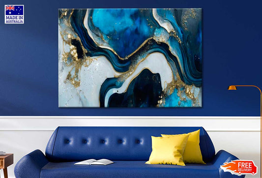 Blue White And Gold Abstract Print 100% Australian Made