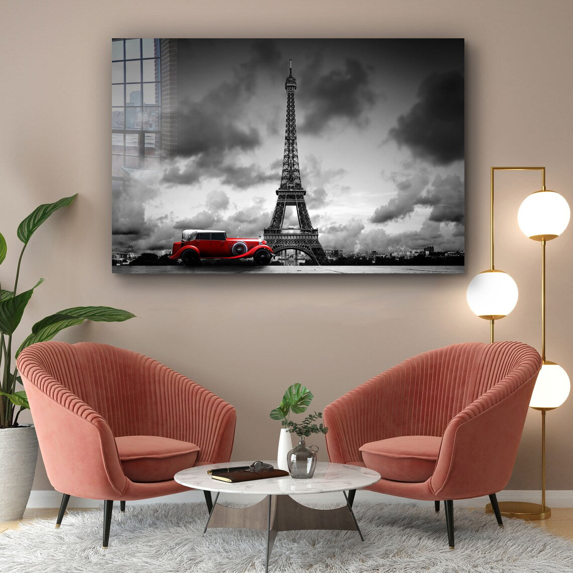 Eiffel Tower Red Car UV Direct Aluminum Print Australian Made Quality