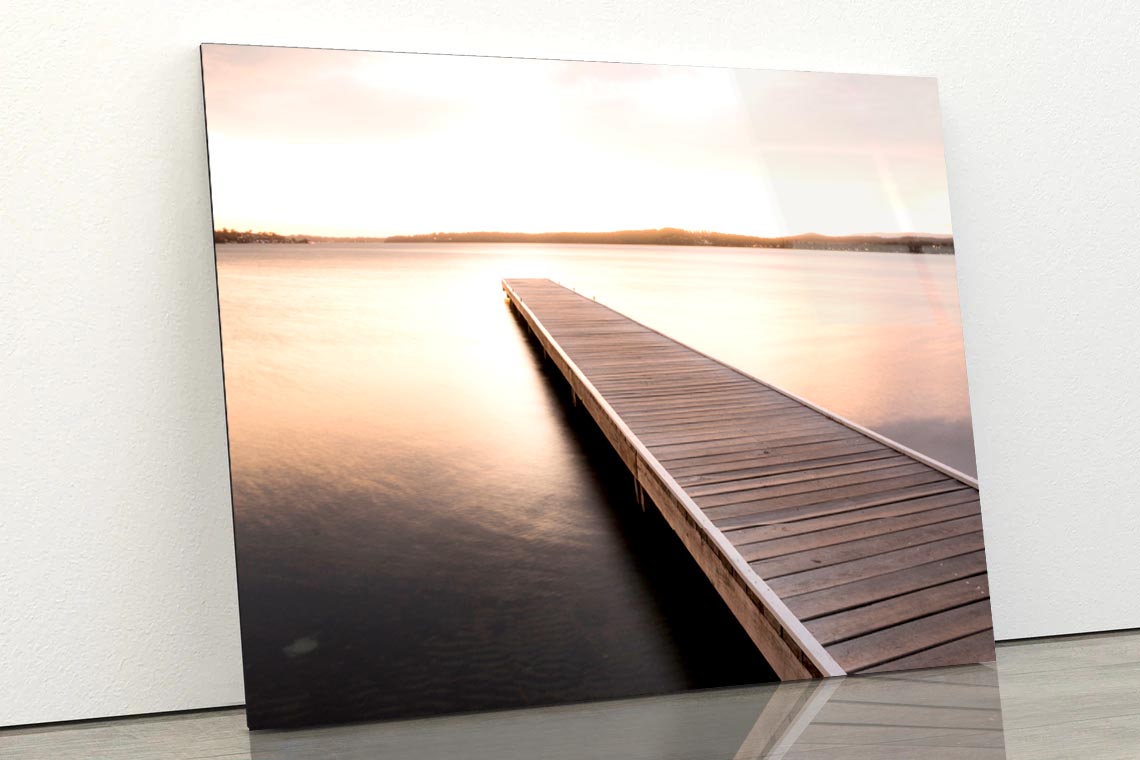 Wooden Pier On Sunrise View Acrylic Glass Print Tempered Glass Wall Art 100% Made in Australia Ready to Hang