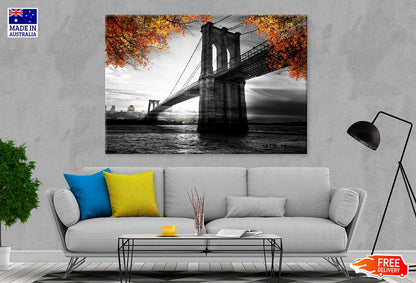 B&W Bridge & Autumn Tree View Photograph 90x60cm Print 100% Australian Made