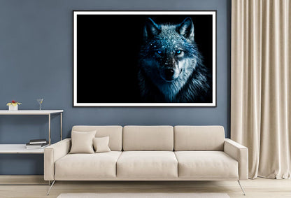 Wolf With Blue Eyes in The Dark Home Decor Premium Quality Poster Print Choose Your Sizes