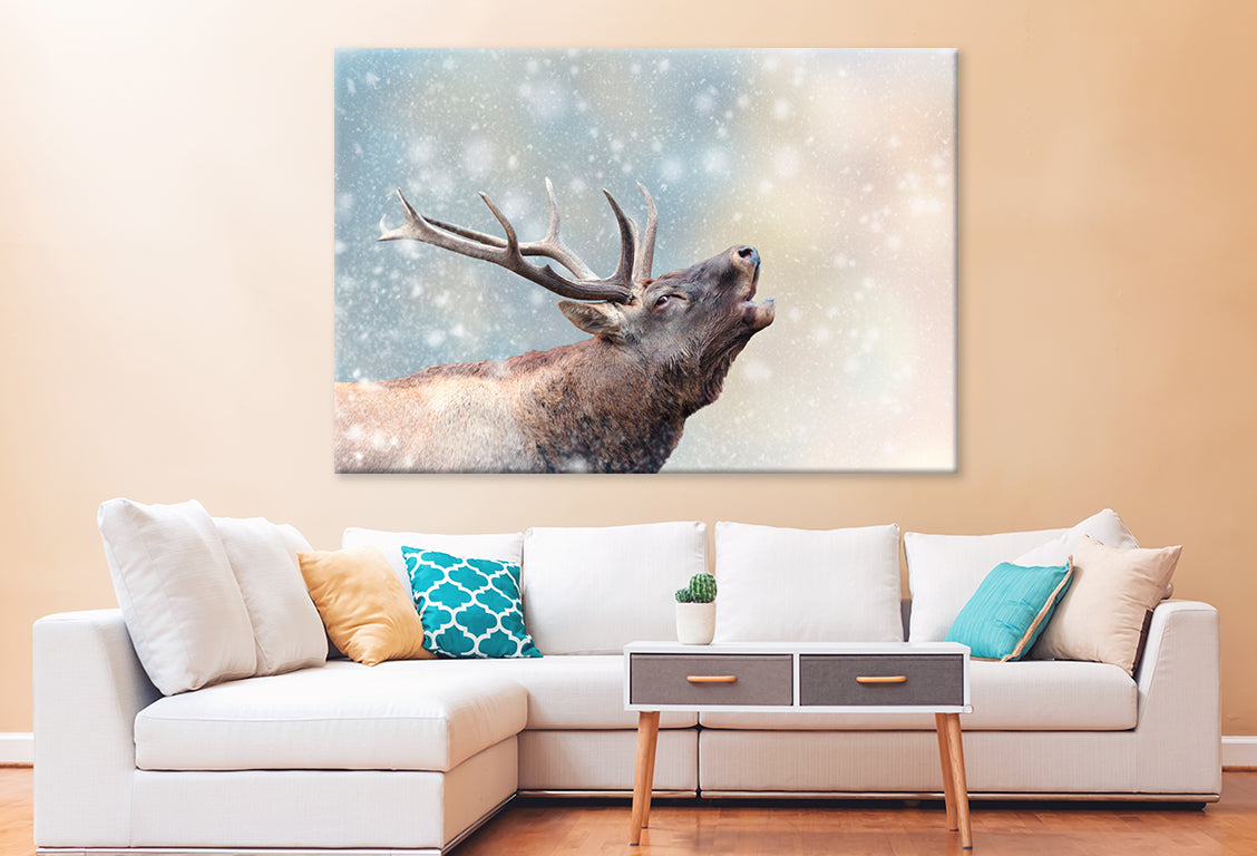 Deer in Snow Winter Wonderland Wall Art Decor 100% Australian Made