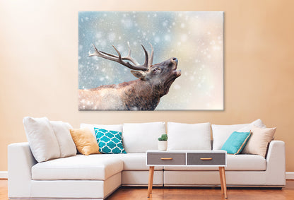 Deer in Snow Winter Wonderland Wall Art Decor 100% Australian Made