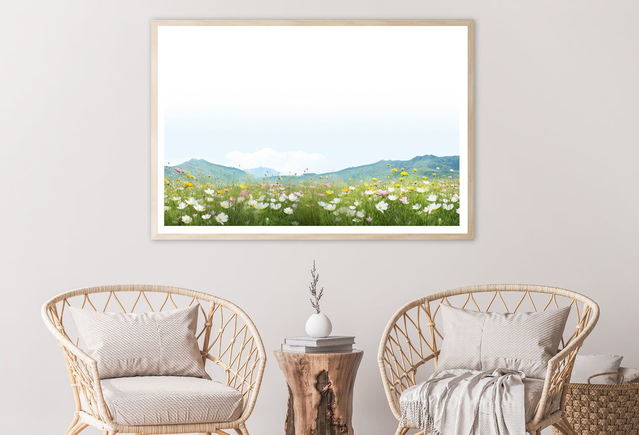 Flower Meadow Grassland with Mountains Home Decor Premium Quality Poster Print Choose Your Sizes