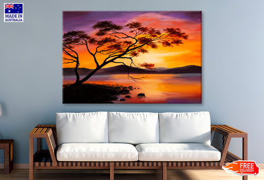 Sunset On The Lake, Abstract Art Oil Painting Limited Edition High Quality Print